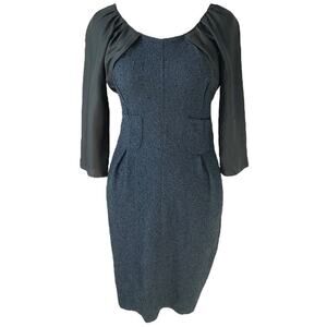 Nina Ricci Navy Blue Black Textured Sheath Dress Size 36